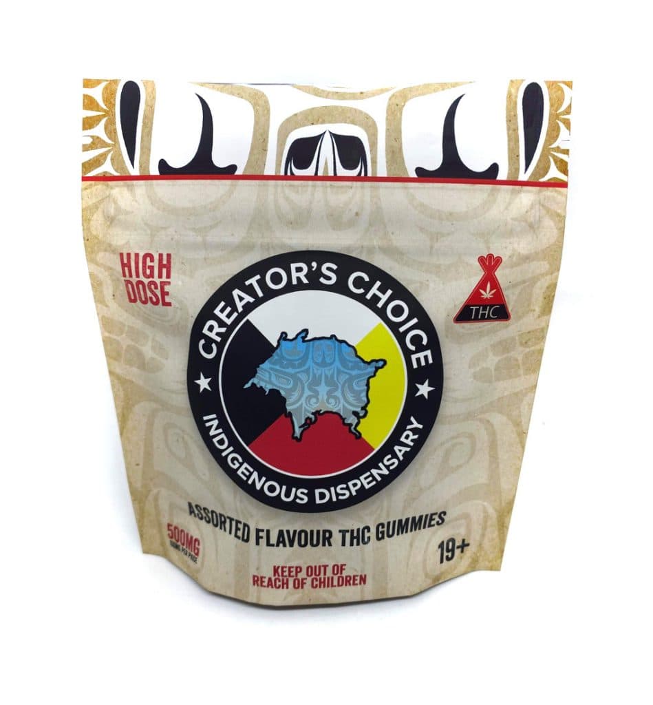 Assorted THC gummies 500mg in multiple colors and flavors displayed together