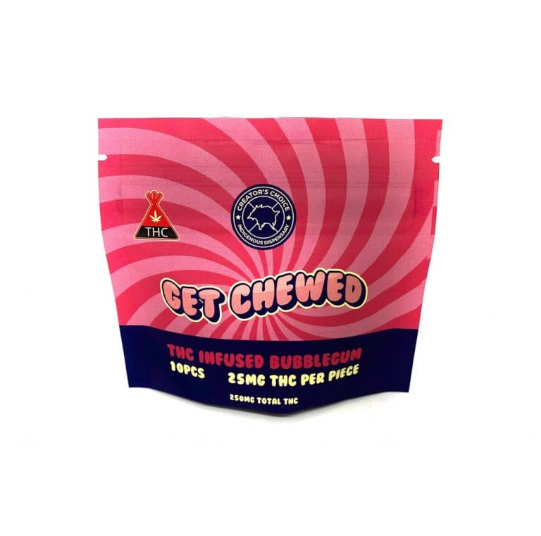 Creator's Choice Get Chewed THC Bubble Gum edibles 250mg package with 25mg per piece dosing