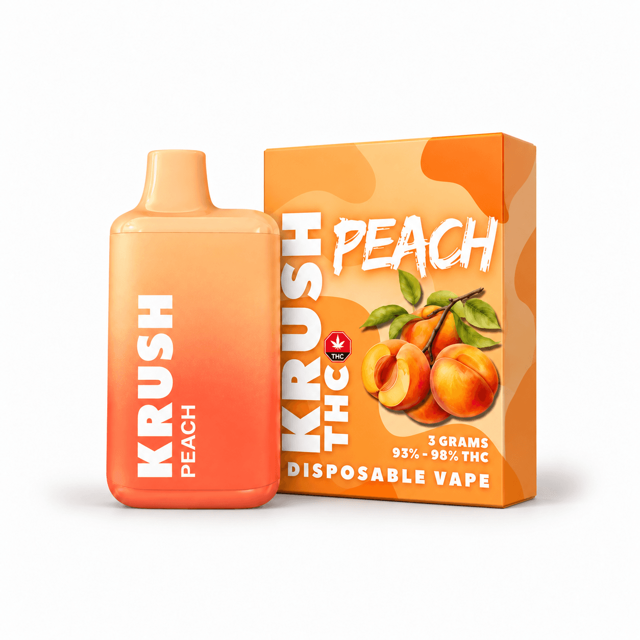 Krush THC Peach 3g low-dose disposable vape and box